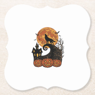 Vintage-Halloween-Wolf-Mond-Kürbis-Shirt-Design_1 Untersetzer