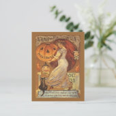 Vintage Halloween Woman Pumpkin Black Cat Postkarte (Stehend Vorderseite)