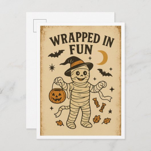 Vintage Halloween Wrapped in Fun Postkarte (Vorne/Hinten)