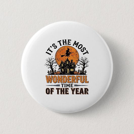 Vintage-Halloween-wunderbarste-Zeit-Shirt-Design Button (Vorderseite)