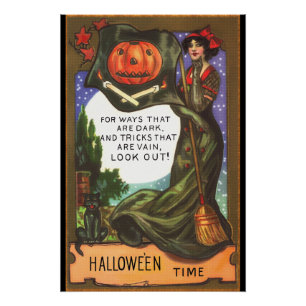 Vintage Halloween-Zeit dunkle Hexe Grußkarte Poster