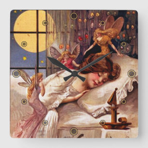 Vintage Halloween-Zeit Feen und schlafendes Mädche Quadratische Wanduhr