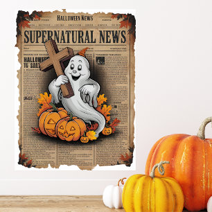 Vintage Halloween-Zeitung Kreuz Geist  Poster