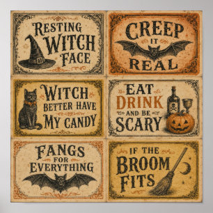 Vintage-Halloween-Zitatkarten-Typografie Poster