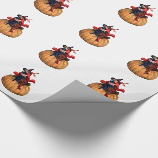 Vintage Halloweenhexe, -katze und -kürbis Geschenkpapier (Ecke)