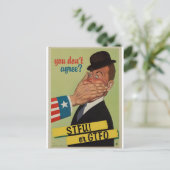 Vintage Halt-den-Mund-oder-Verschwinde Postkarte (Stehend Vorderseite)