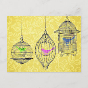 Vintage Haltbarkeit von Birdcages Gelbe Blüte Post Postkarte