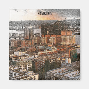 Vintage Hamburg Deutschland Panorama-Aussicht Magnet