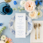 Vintage Hand Drawn Bow Blue Wedding Menu Menükarte<br><div class="desc">Vintage Hand gezeichnete Bow Blue und White Wedding Menü. Klicken Sie auf "Weiter anpassen",  um das Layout anzupassen.</div>