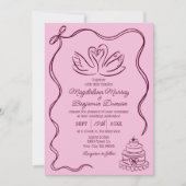 Vintage Hand Drawn Burgundy Retro Swans Wedding Einladung (Vorderseite)