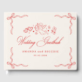 Vintage Hand Drawn Cherub Cupid Red Wedding Gästebuch (Vorderseite)