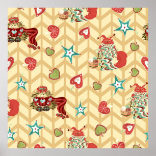 Vintage hand drawn christmas seamless pattern vint poster