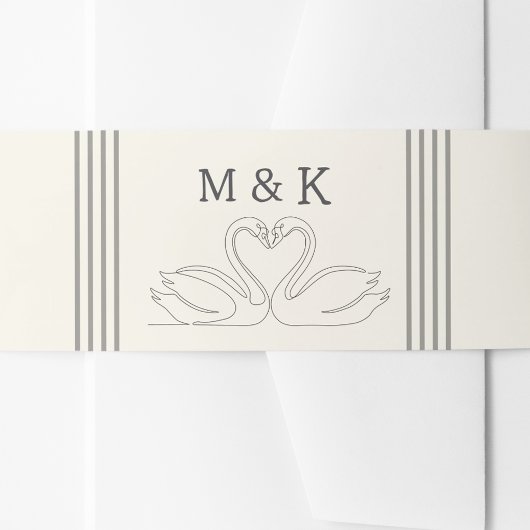 Vintage Hand Drawn Romantic Swans Monogram Wedding Einladungsbanderole