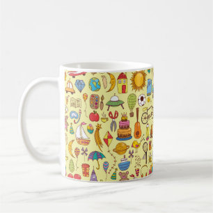 vintage hand drawn seamless pattern with doodle ki kaffeetasse