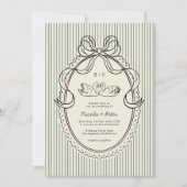 Vintage Hand Drawn Swan Green Stripes Wedding Einladung (Vorderseite)