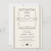 Vintage Hand Drawn Swans Stripes Monogram Wedding Einladung (Vorderseite)