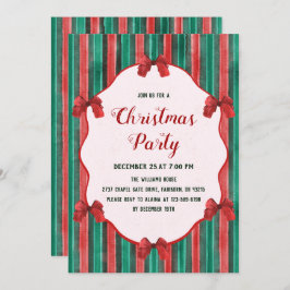 Vintage Hand Drawn Watercolor Bow Stripe Christmas Einladung