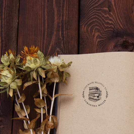 Vintage Hand gezeichnet Individuelle Name Biblioth Gummistempel