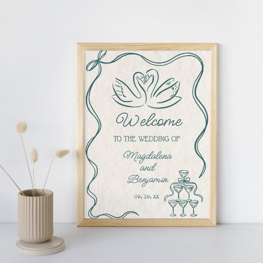 Vintage Hand gezeichnete Aquamarine Retro-Hochzeit Poster