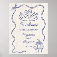 Vintage Hand gezeichnete blaue Schwäne Hochzeit Be