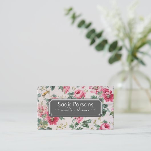 Vintage Hand gezeichnete Blumen Visitenkarte (Stehend Vorderseite)