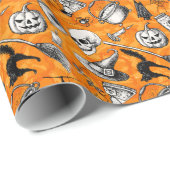 Vintage Hand gezeichnetes Halloween-Muster Geschenkpapier (Rolleneckpunkt)