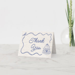 Vintage Hand gezogen Retro Ribbon Bow Cake Navy Bl Dankeskarte
