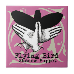 Vintage Hand Schatten Puppe Vogel Fliese