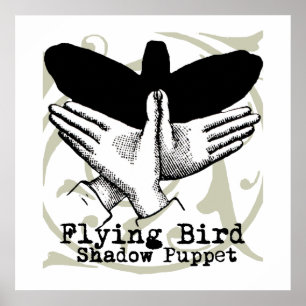 Vintage Hand Schatten Puppe Vogel Poster