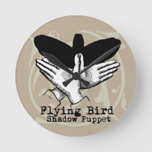 Vintage Hand Schatten Puppe Vogel Runde Wanduhr