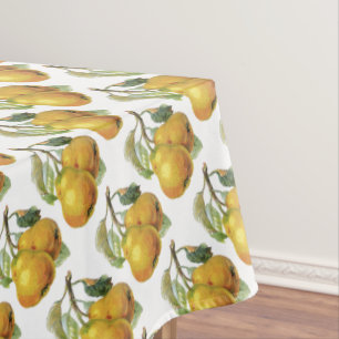 Vintage handbemalte Birnen, französisches Landdeko Tischdecke