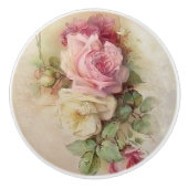 Vintage handbemalte Rose Keramikknauf (Vorderseite)