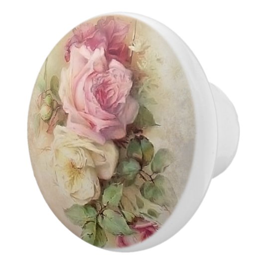 Vintage handbemalte Rose Keramikknauf (Rechts)