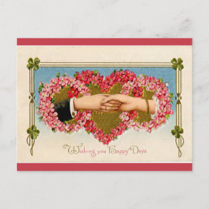 Vintage Hände verbinden sich durch florale Reifen Postkarte