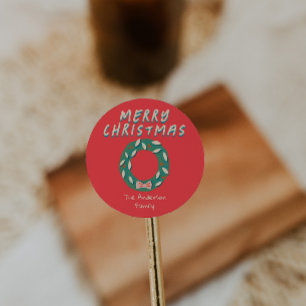Vintage handgemalte rote grüne Weihnachtsgirlande Runder Aufkleber