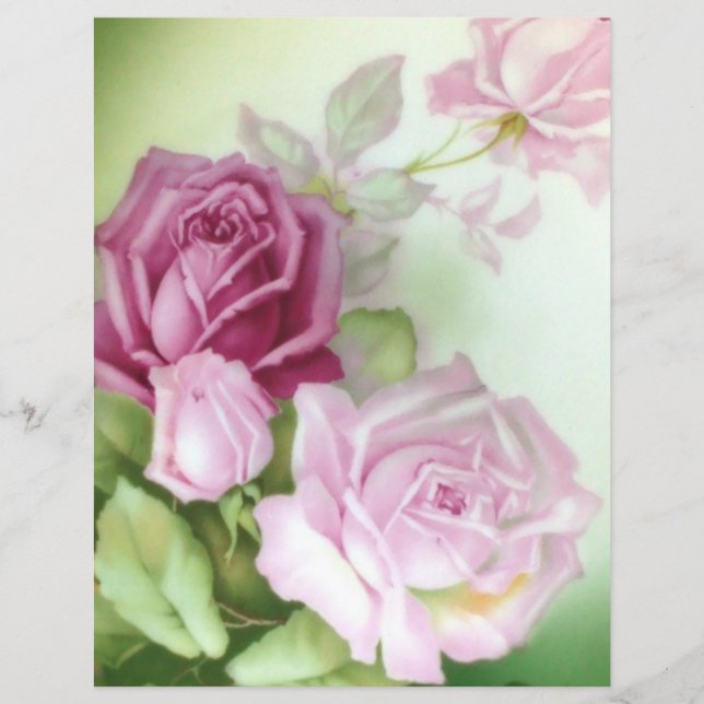 Vintage handgestrichene Rose Blumenhandkunstpapier (Vorderseite)