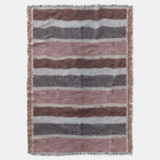 Vintage handgestrickte braune Streifen Decke (Vorderseite Vertikal)