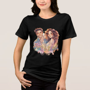 Vintage handGezeichnet "JANE & SERGE" Farbenfrohe Tri-Blend Shirt