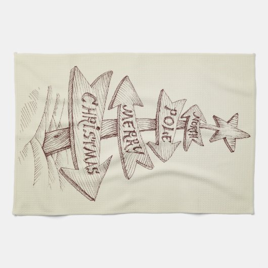 Vintage handgezeichnet Nordpol Weihnachten Geschirrtuch (Horizontal)