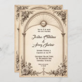 Vintage handGezeichnet Rose Einladung zur Hochzeit (Vorne/Hinten)