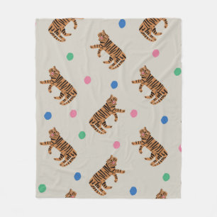 Vintage handgezeichnet Tiger und farbenfrohe Polka Fleecedecke
