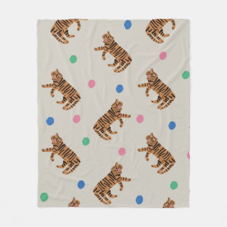 Vintage handgezeichnet Tiger und farbenfrohe Polka Fleecedecke
