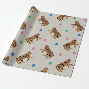 Vintage handgezeichnet Tiger und farbenfrohe Polka Geschenkpapier