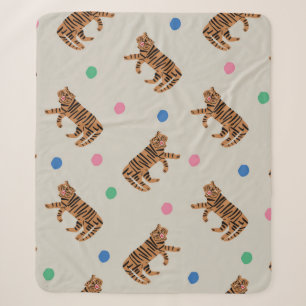 Vintage handgezeichnet Tiger und farbenfrohe Polka Sherpadecke