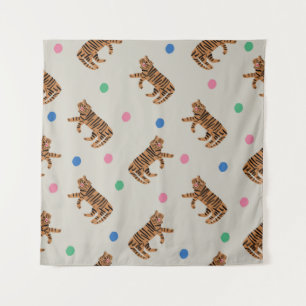Vintage handgezeichnet Tiger und farbenfrohe Polka Wandteppich