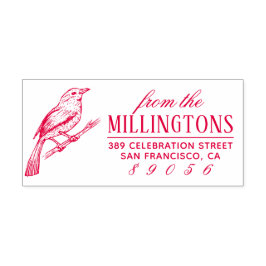 Vintage handgezeichnet Vogelfamilie Rücksendeadres Permastempel