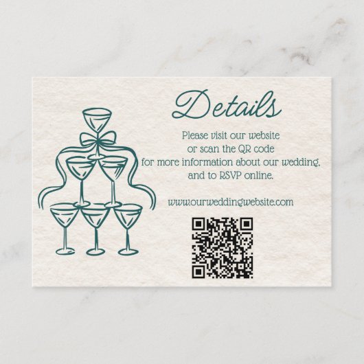 Vintage handgezeichnete Aquamarine Champagner Hoch Begleitkarte (Vorderseite)