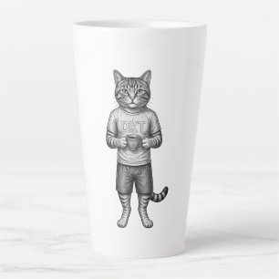 Vintage Handgezeichnete Katze trinkt Kaffee Linien Milchtasse