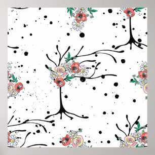 Vintage, handgezeichnete, nahtlose Mustergrafik Poster