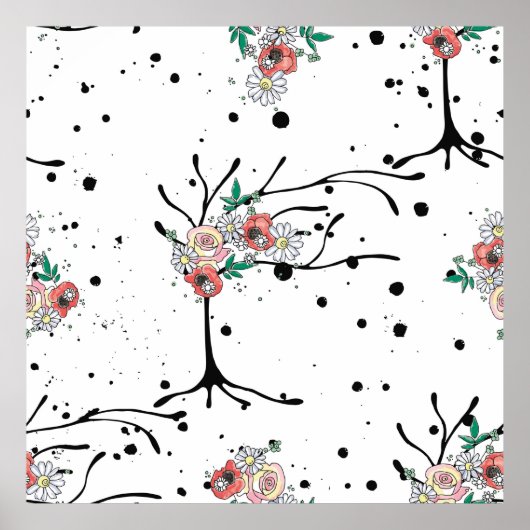 Vintage, handgezeichnete, nahtlose Mustergrafik Poster (Vorne)